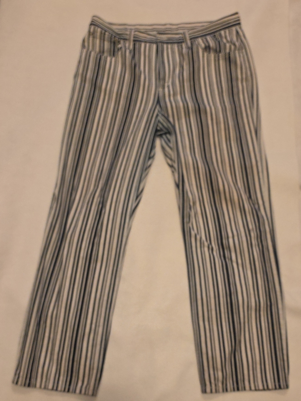 Levi's Vertical Stripe Straight-Leg Jeans in Blue and White